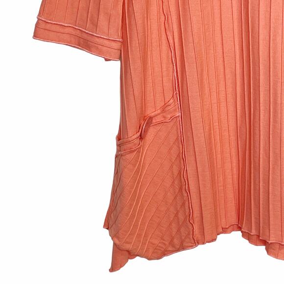 Ali Miles Womens Size Small Coral Tunic Top Textured Pockets Cotton 3/4 Sleeve - Picture 4 of 9